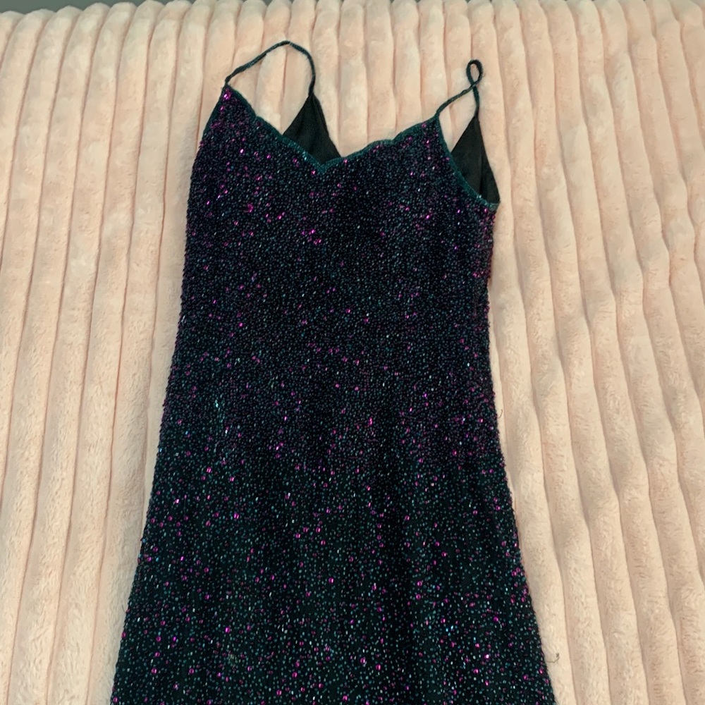 Papell Boutique Black and Purple Beaded Dress
